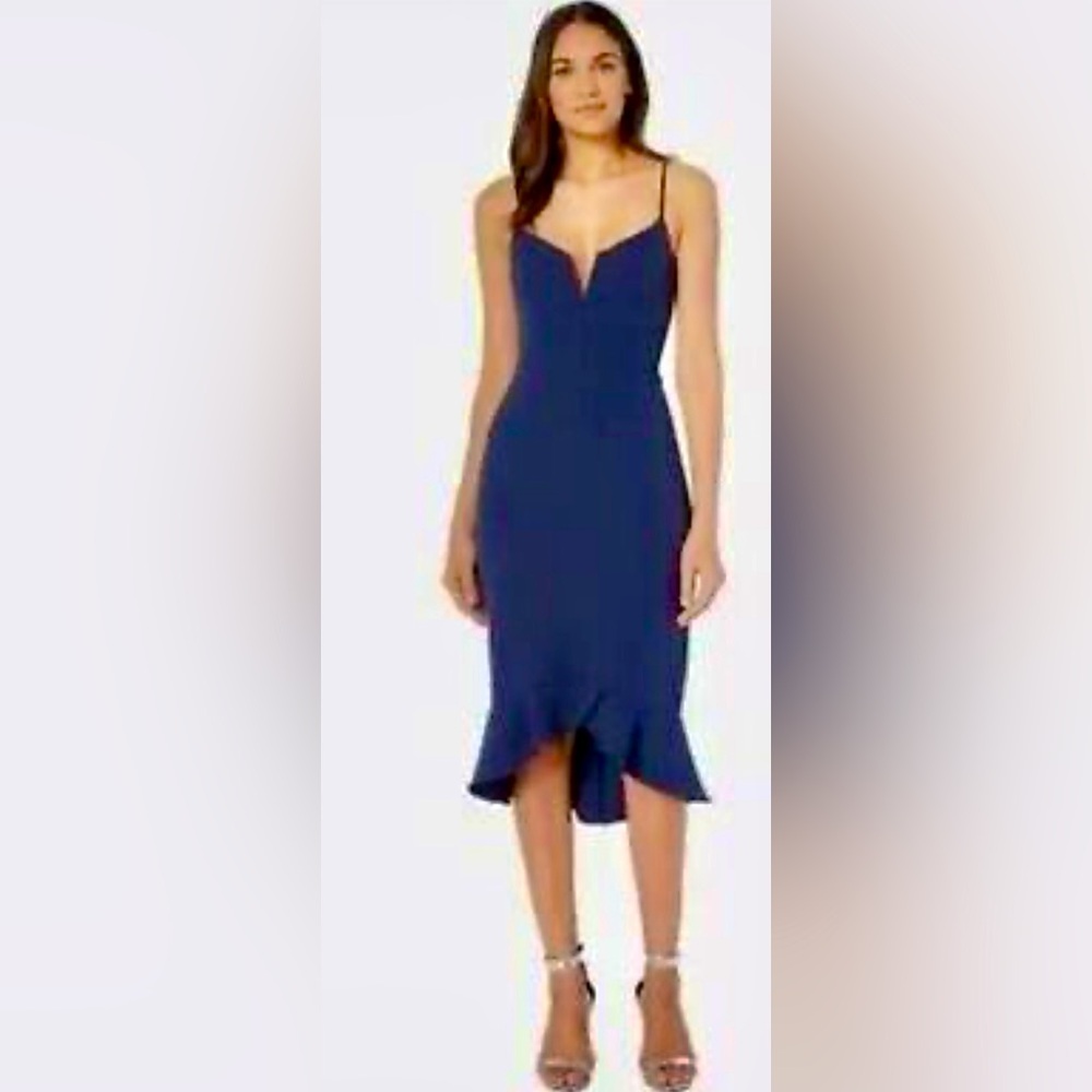 NWT Bardot Sleeveless Strappy Kristen Peplum Flounce Pencil Dress in French Navy